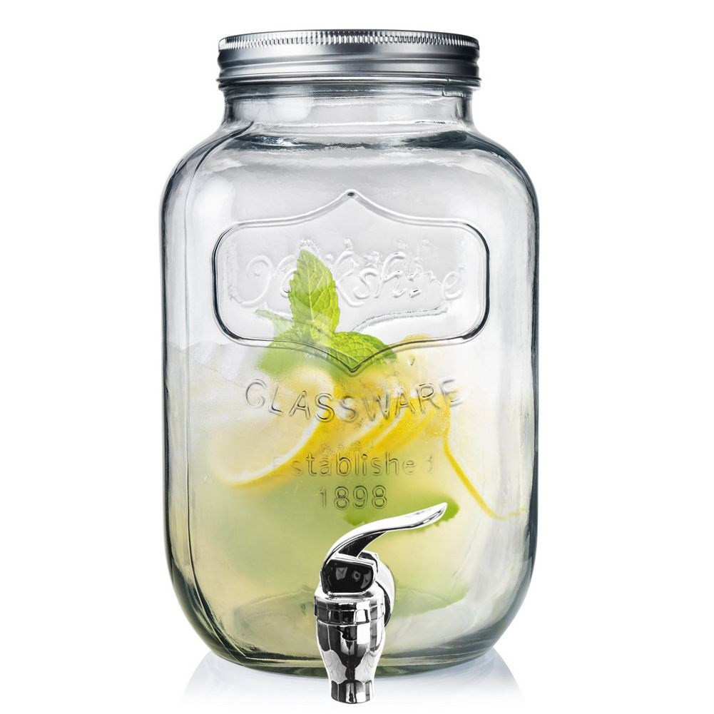 Getränkespender Wasserspender Glas Zapfhahnflasche mit Zapfhahn und Deckel  4 L für Limonade Säfte - sklep internetowy OrionAGD.pl