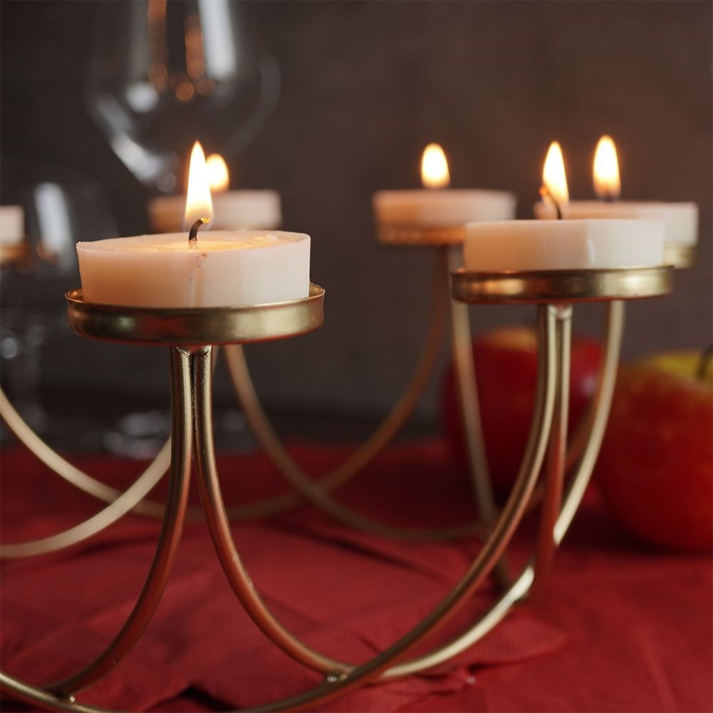 Kerzenhalter Kerzenständer Kerzenleuchter für 8 Teelichter aus Metall  goldfarben 31x11,5 cm - sklep internetowy