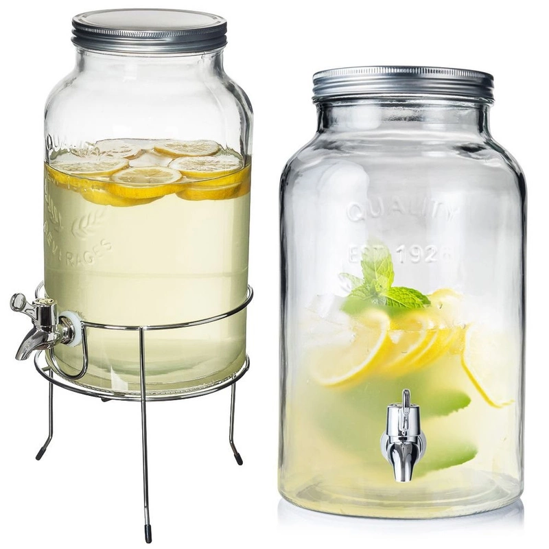 Glaskrug Getränkespender Glasspender mit Getränkehahn Zapfhahn Zapfhahnflasche mit Ständer 5,5 L 