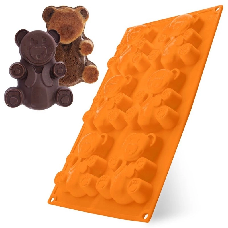 Silikonform Form für Kekse und Pralinen Backform Pralinenform orange Teddybären 31x18 cm