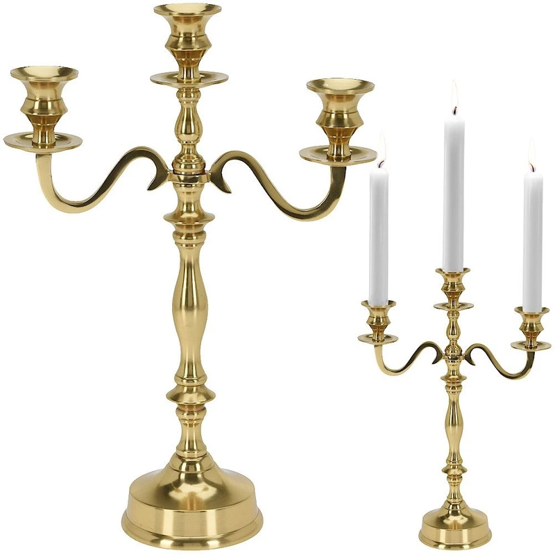Kerzenhalter | KANDELABER | Kerzenleuchter 3-armig Metall in Goldfarbe hochglänzend GLAMOUR 39 cm